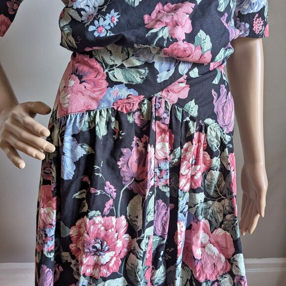 Vintage 80s Jodi Michaels Floral Midi Dress Cottagecore Prairie Twee Size 9/10 - Picture 12 of 13